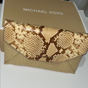 Michael Kors Beige and Brown Snake Print Clutch